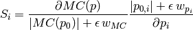 S_i = \frac{\partial MC(p)}{|MC(p_0)| + \epsilon \, w_{MC}}
      \frac{|p_{0,i}| + \epsilon \, w_{p_i}}{\partial p_i}